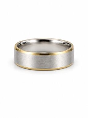 Two-Tone Brushed Stainless Steel Ring with Gold Tone Edges